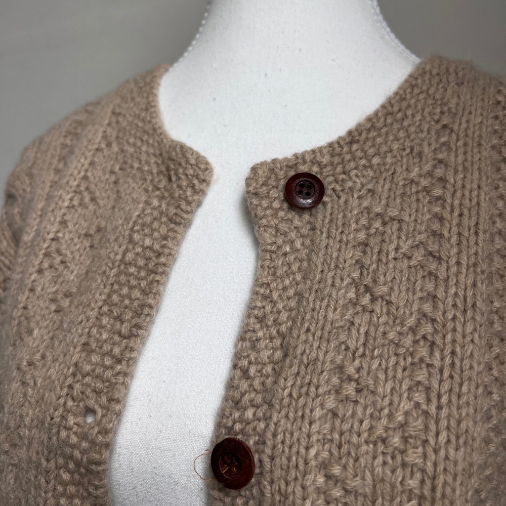 Vintage J.Crew Fisherman Cardigan Sweater Shetland Wool Boxy Cable Knit Large - Picture 10 of 10
